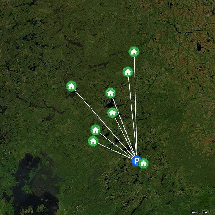 Satellite map of 7 Lakes Wilderness Camps lodges and air base