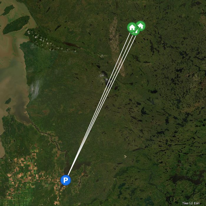 Satellite map of Aikens Lake Wilderness Lodge lodges and air base