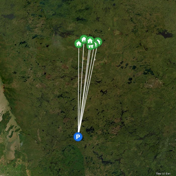 Satellite map of Big Hook Wilderness Camps lodges and air base