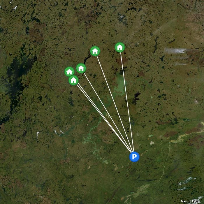 Satellite map of Big Sand Lake Lodge lodges and air base