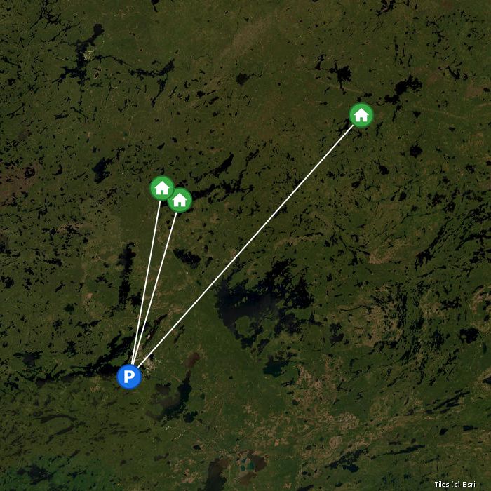 Satellite map of Bob Green's Fishing Camps lodges and air base