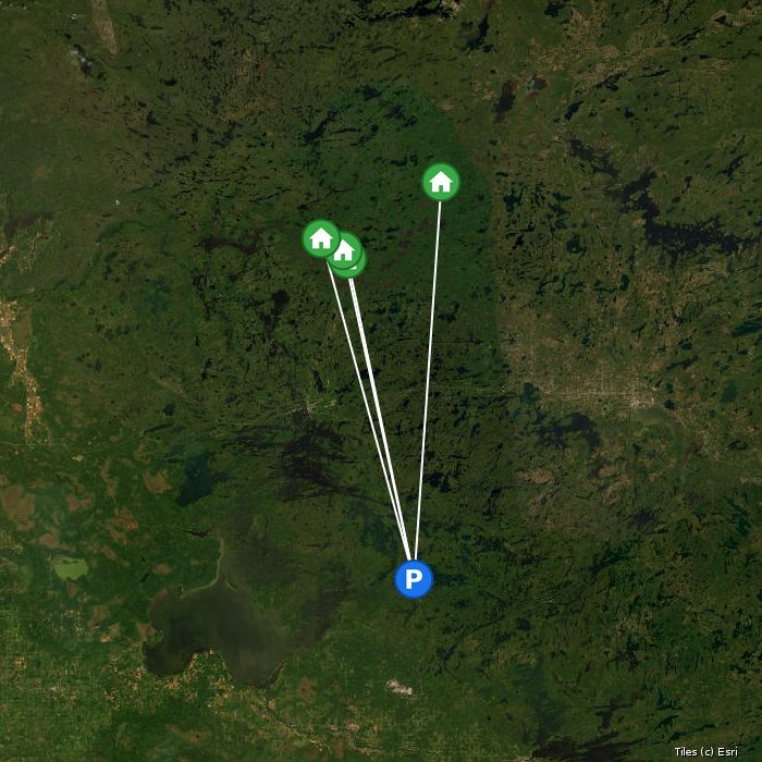 Satellite map of Canada Outfitters lodges and air base