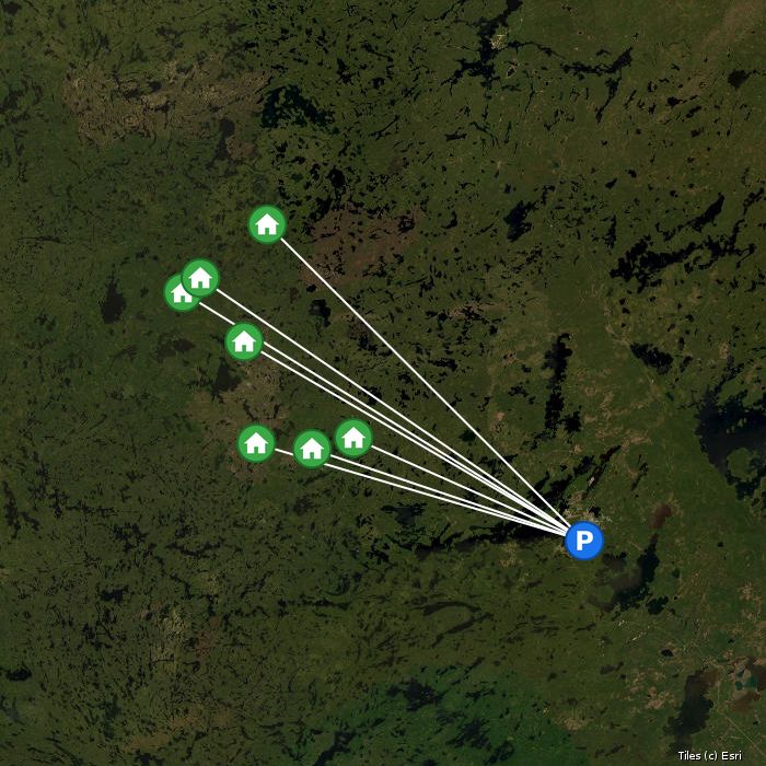 Satellite map of Canadian Fly-In Fishing lodges and air base