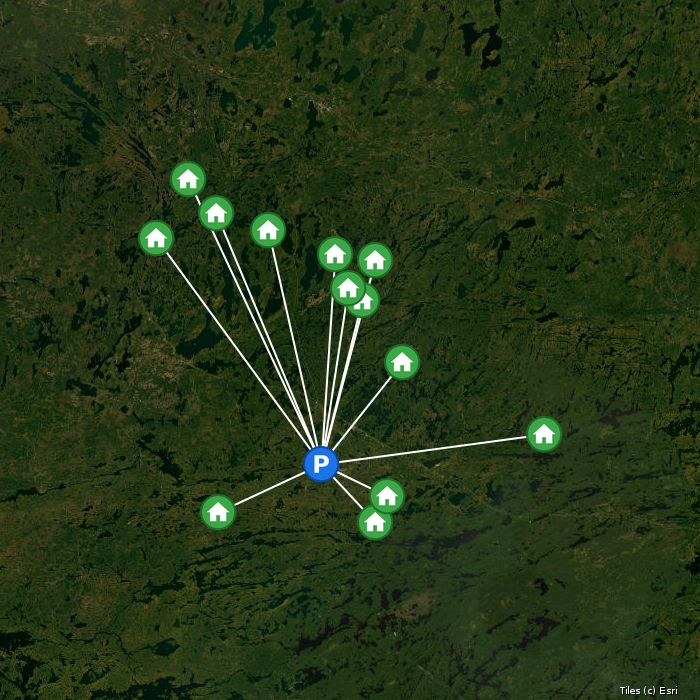 Satellite map of Canoe Canada Outfitters lodges and air base
