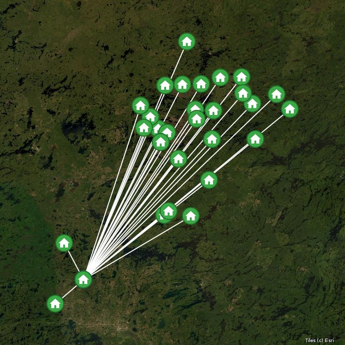 Satellite map of Clark's Northern Lights Resort lodges and air base