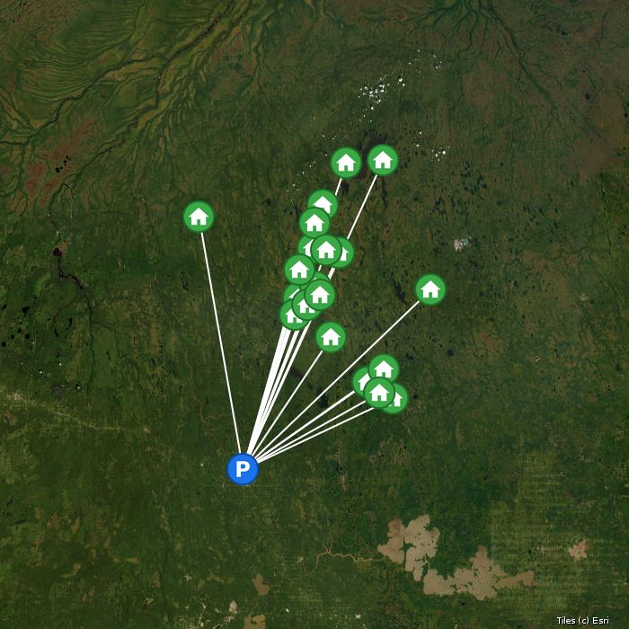 Satellite map of Cochrane Air Service lodges and air base