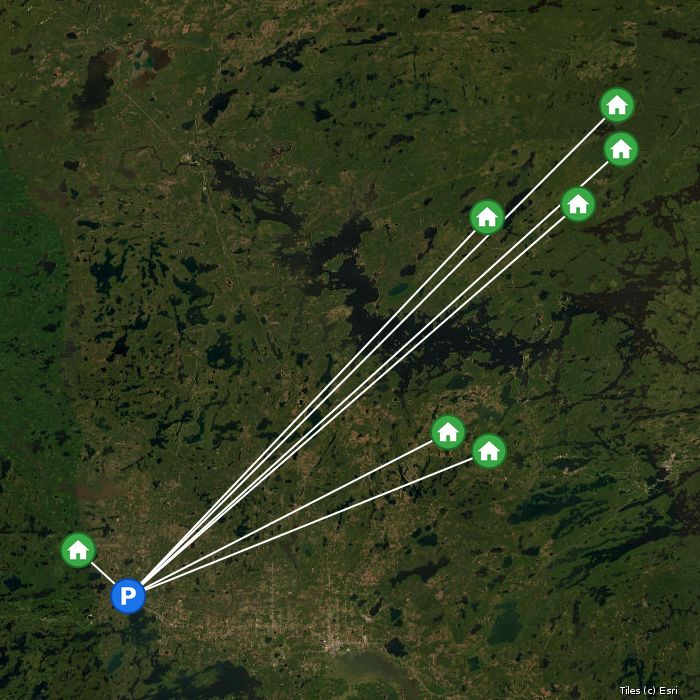 Satellite map of Fly North Outfitters lodges and air base