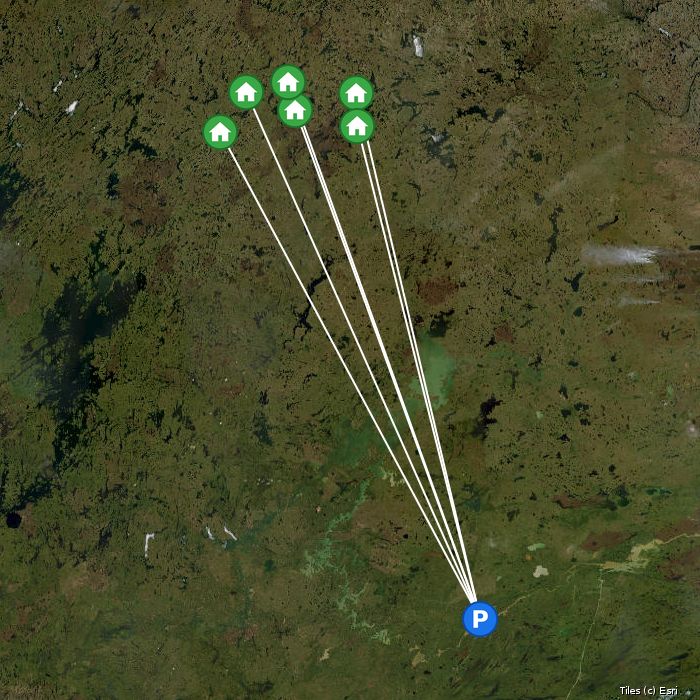 Satellite map of Gangler's North Seal River Lodge lodges and air base