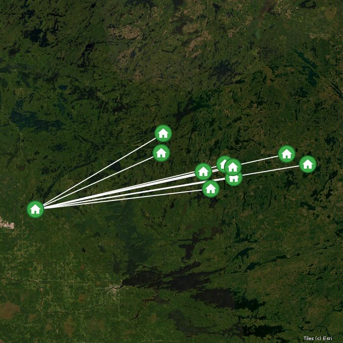Satellite map of Gateway North Outfitters lodges and air base