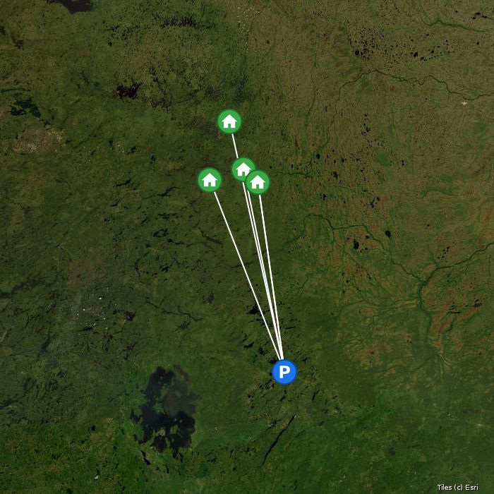 Satellite map of Gray Wood Outfitters lodges and air base