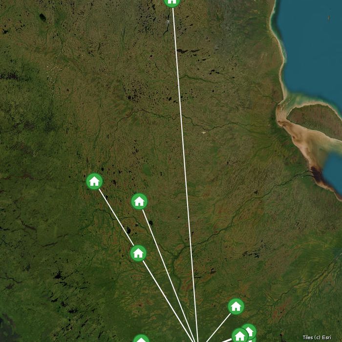 Satellite map of Hearst Air Service lodges and air base