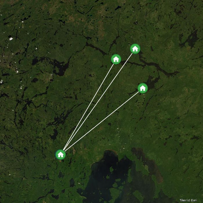Satellite map of Mattice Lake Outfitters lodges and air base