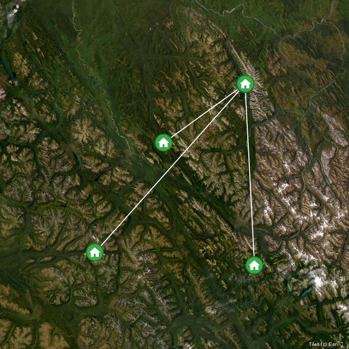 Satellite map of Northern Rockies Adventures lodges and air base