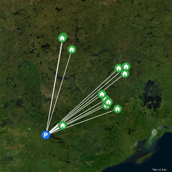Satellite map of Northern Wilderness Outfitters lodges and air base