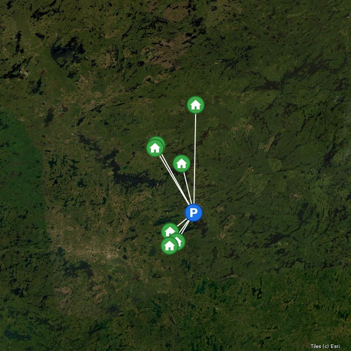 Satellite map of Pickerel Arm Camp lodges and air base