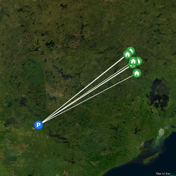 Satellite map of Pipestone Fly-In Outposts lodges and air base