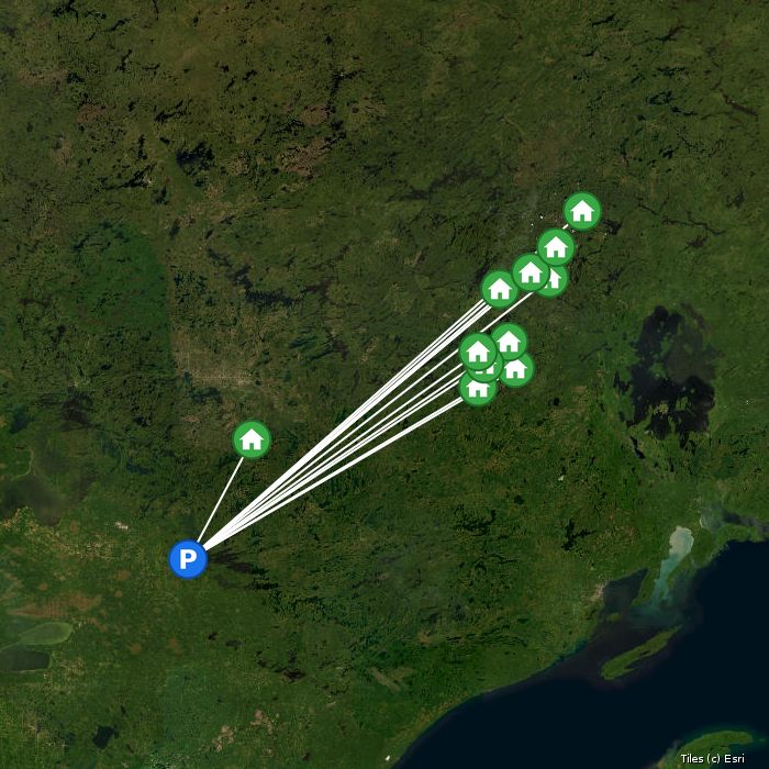 Satellite map of Rusty Myers Flying Service lodges and air base