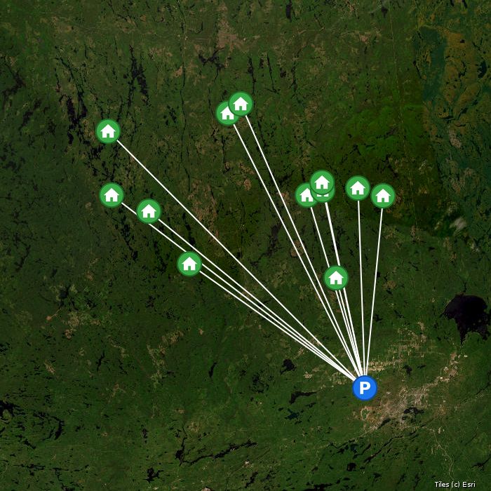 Satellite map of True North Airways lodges and air base
