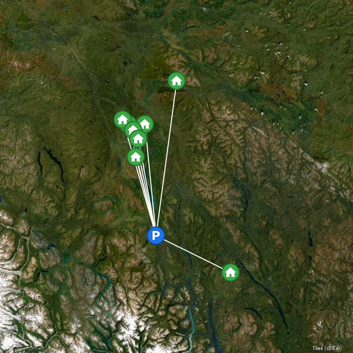 Satellite map of Wilderness Fishing Yukon lodges and air base